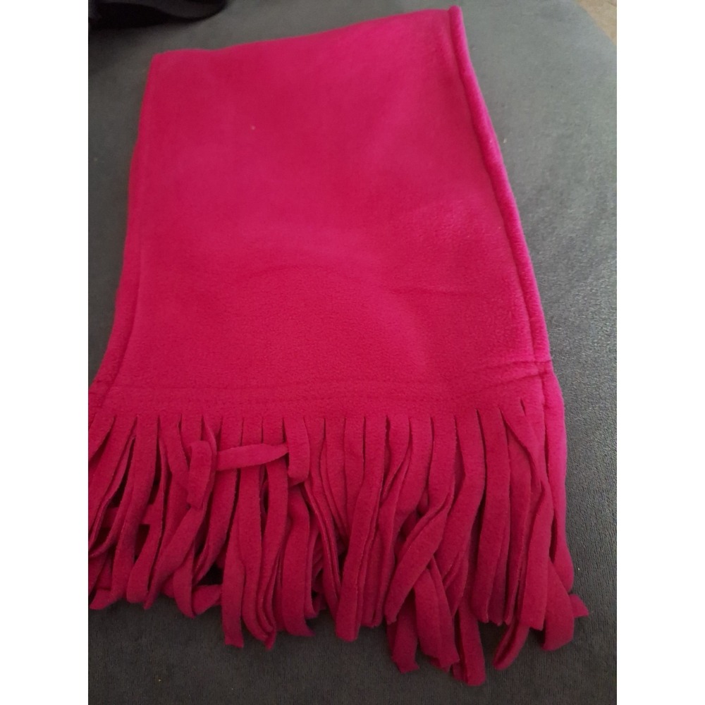 Fuchsia Pink scarf &fringes fleece blanket feel 50 inches by 9 inches womens 277